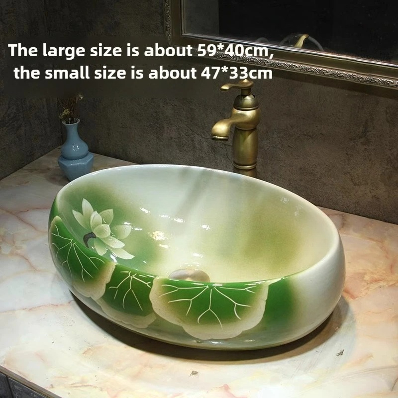 Home Bathroom Wash Basin - Kreatywne owalne zielone ceramiczne umywalki nablatowe