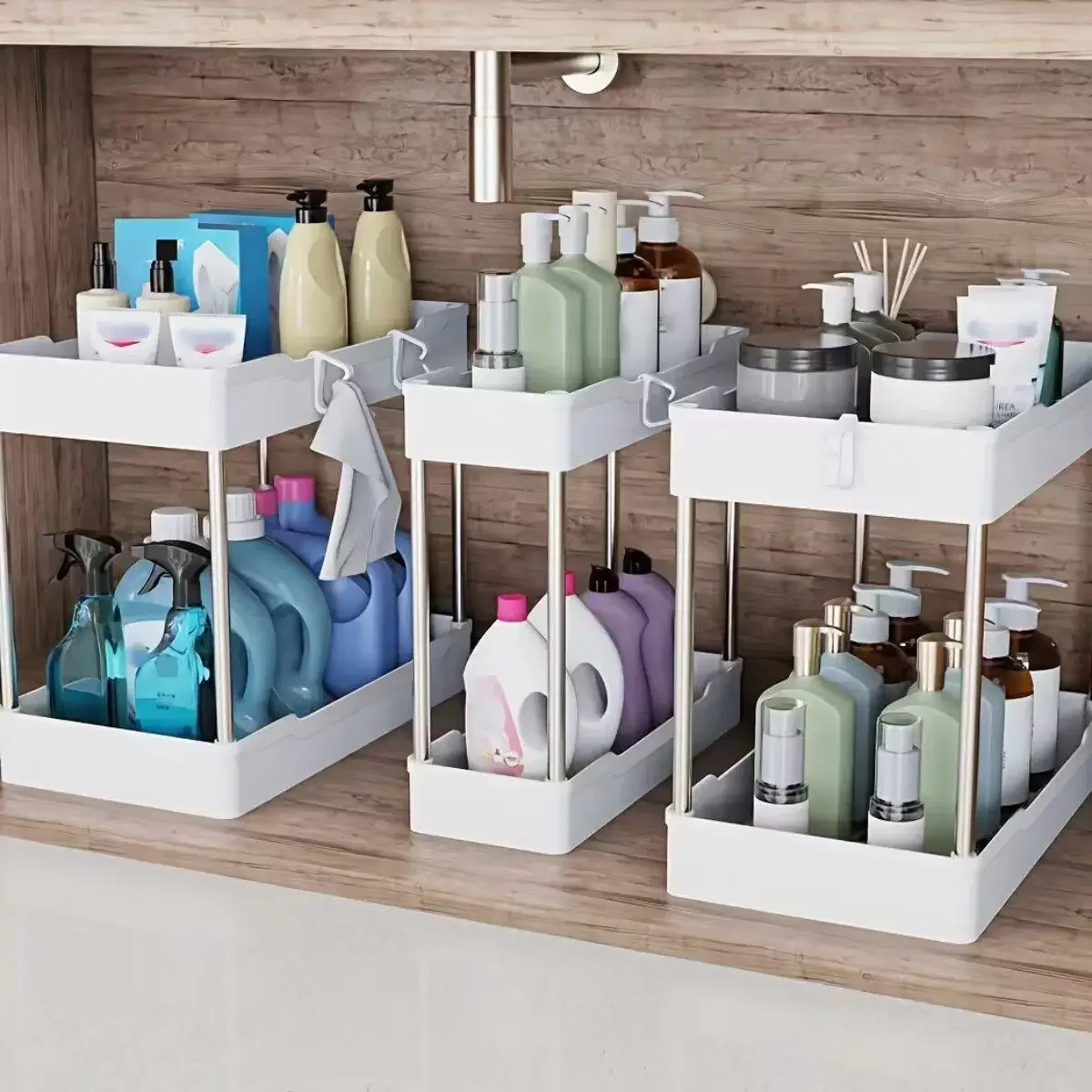 Home Bathroom Cabinets - 3-częściowy zestaw organizerów pod zlew, 2-poziomowy