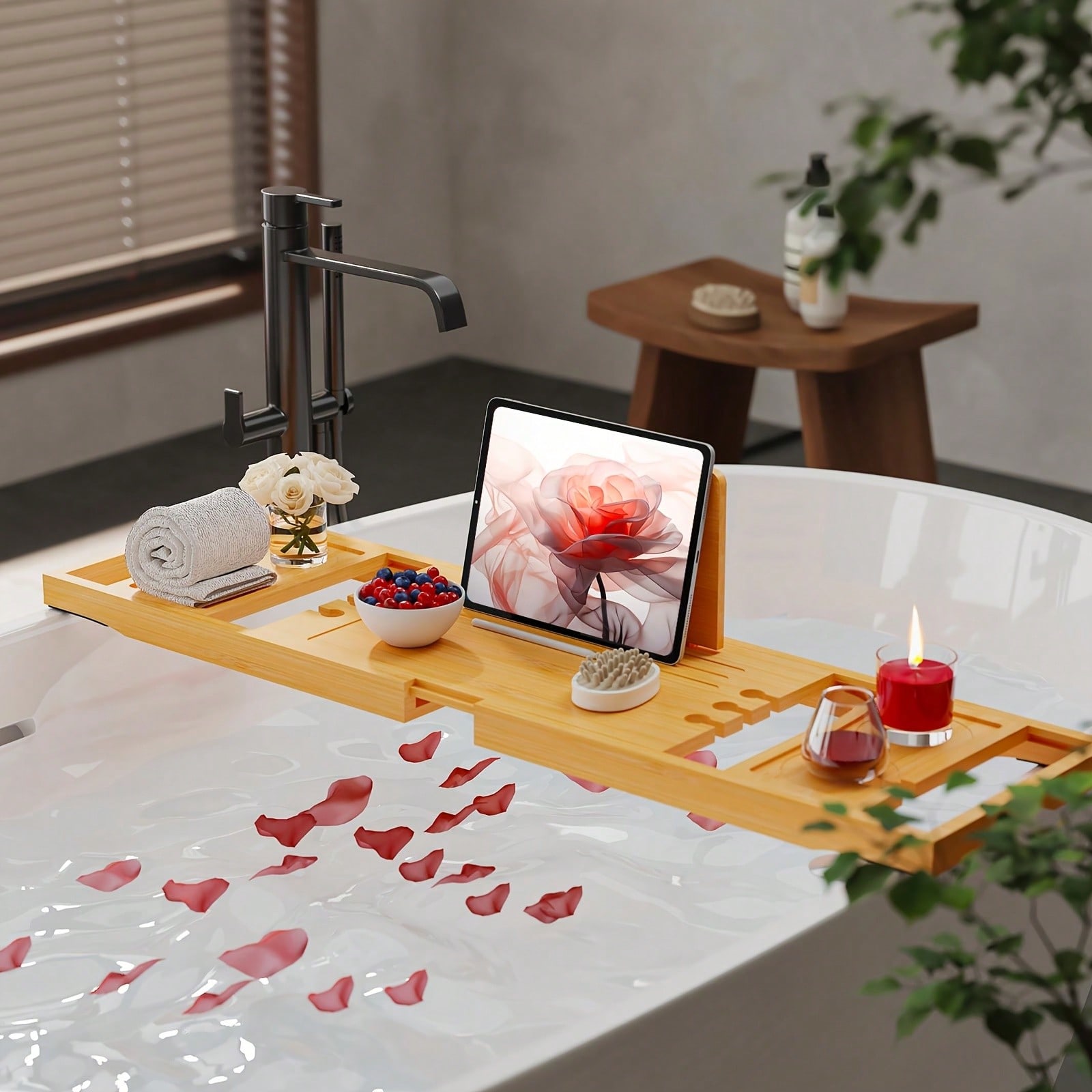 Bath Caddy Tray - Bambusowa tacka do wanny, rozsuwany organizer