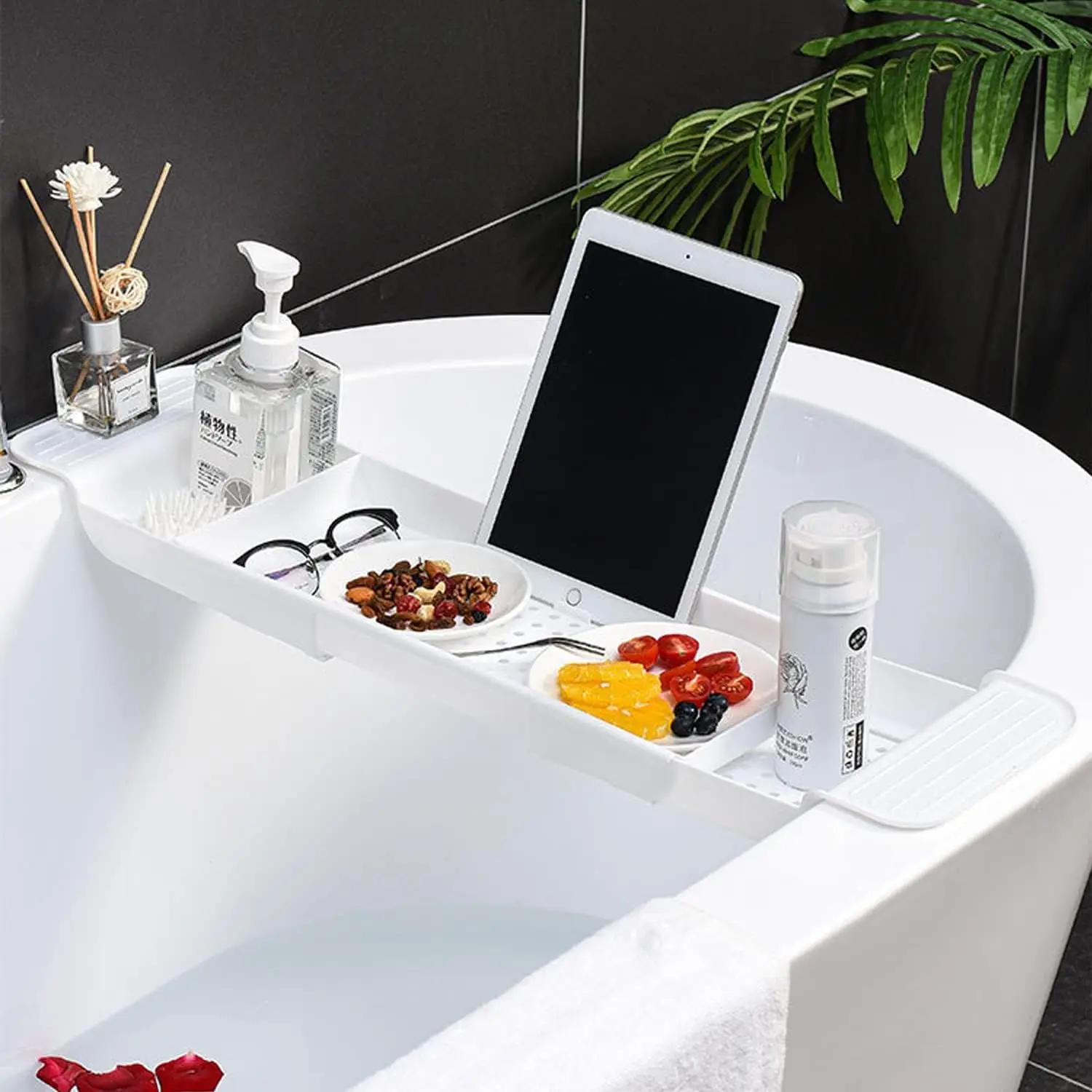 Bath Caddy Tray - Rozkładana półka do wanny z odpływem,