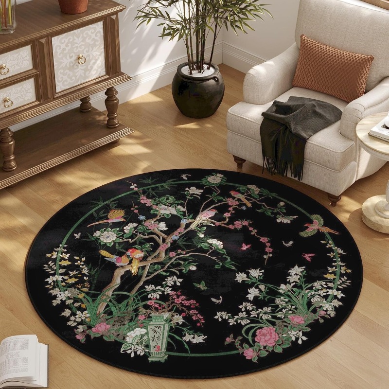 Zara Home Bathroom Rug - Okrągły dywan z chińskim wzorem kwiatów