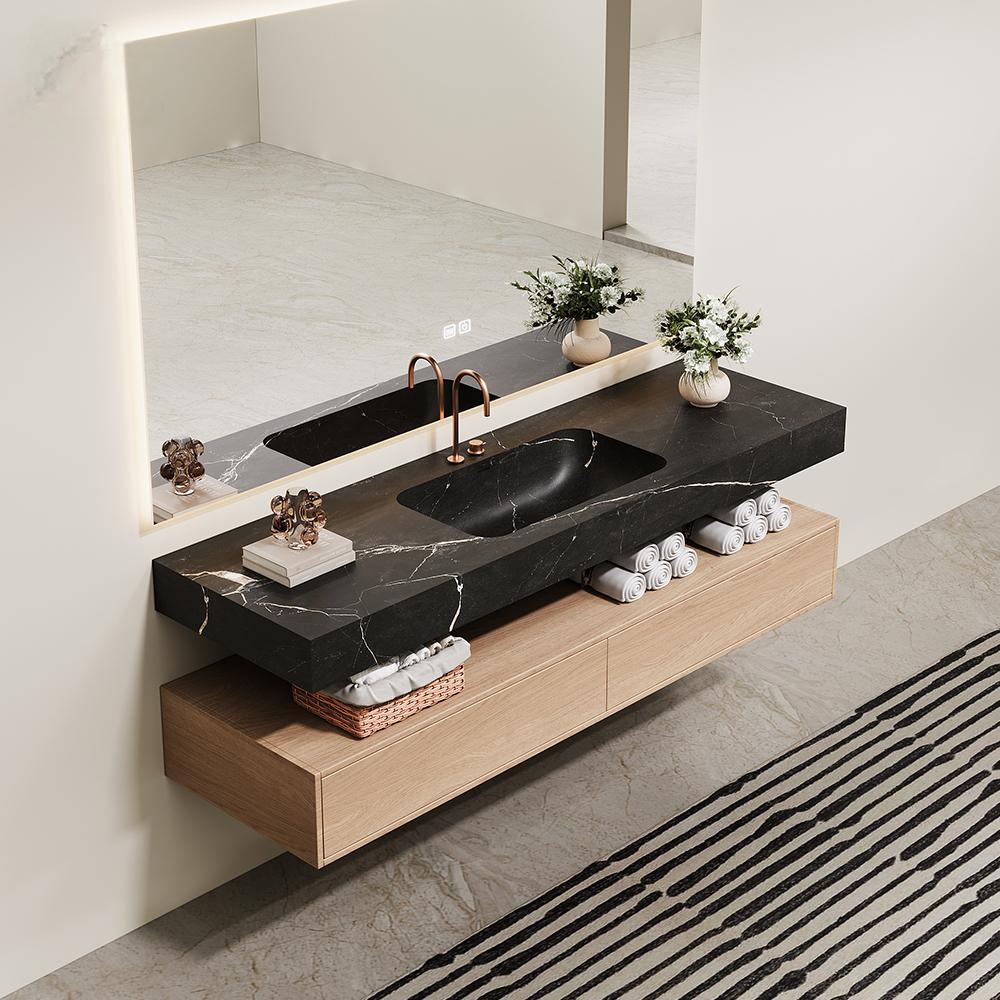Home Living Bathroom Vanity - Czarno-białe odcienie kamienia: Luksusowa, wisząca na
