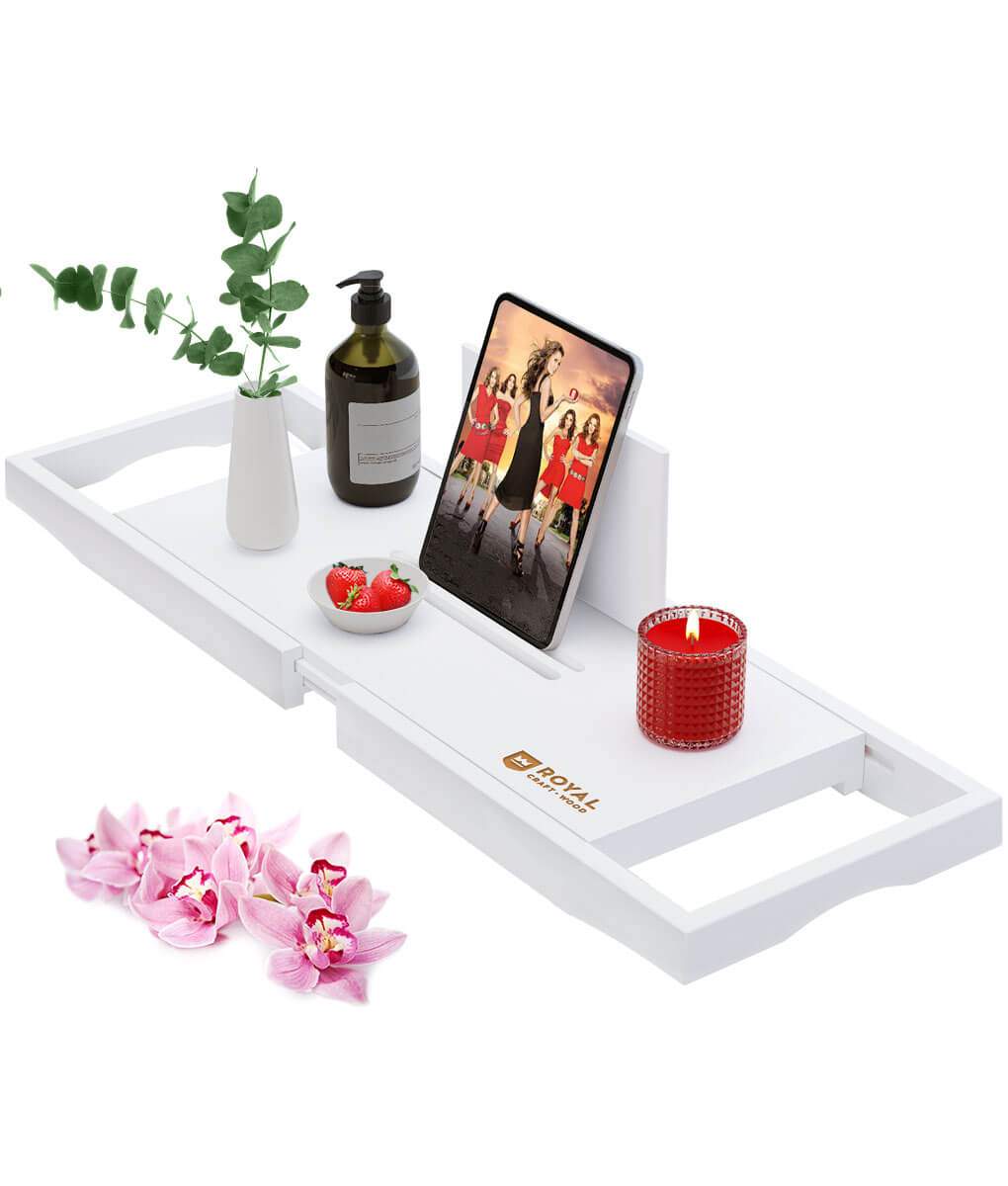 Bath Caddy Tray - Luksusowa, rozkładana bambusowa tacka do wanny,