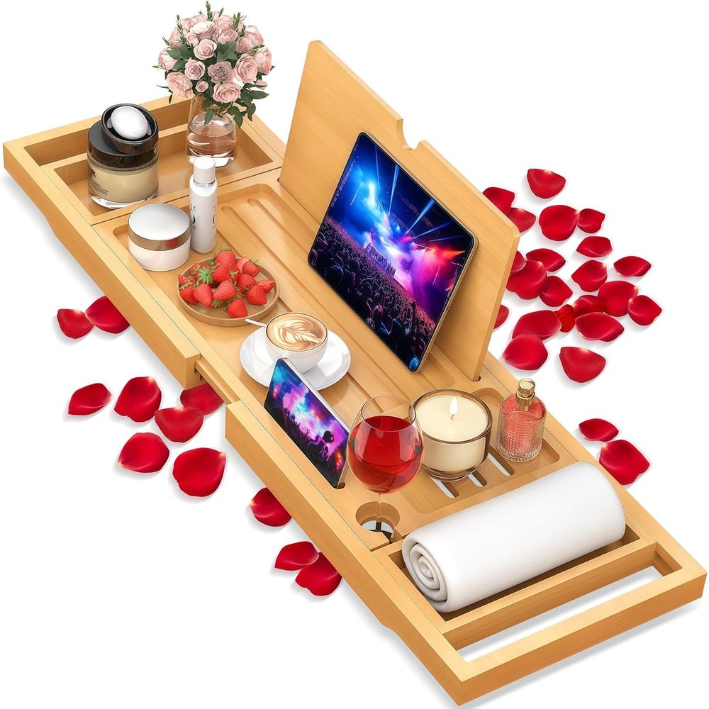 Bath Caddy Tray - Elegancki bambusowy organizer do wanny z