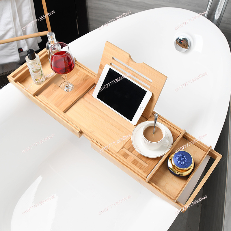 Bath Caddy Tray - Luksusowy brązowy organizer do wanny, rozsuwana